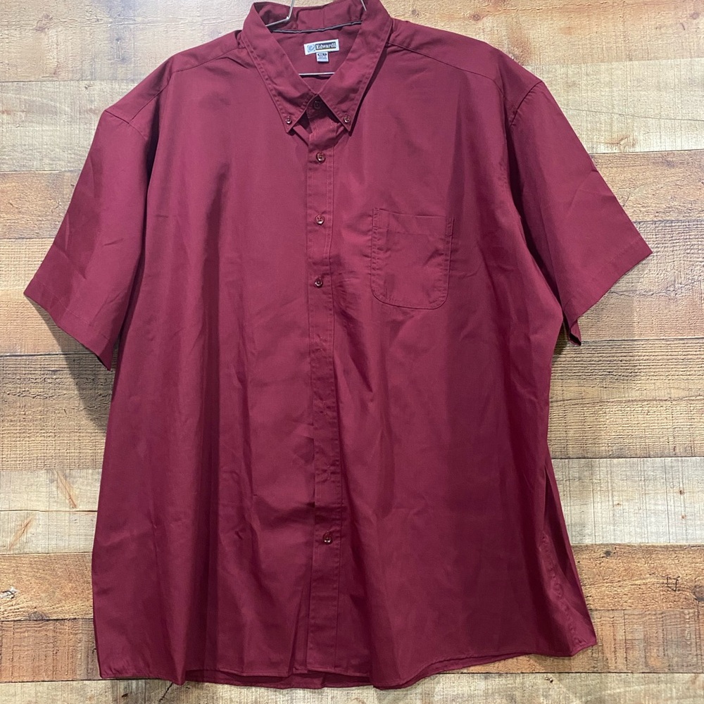 New Edwards Men’s Maroon Button Down Short Sleeve Shirt Sz Med,Large, 2XL, 3XL